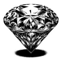 zwart en wit silhouet van een perfect besnoeiing sprankelend solitaire diamant edelsteen vector