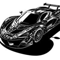 zwart en wit illustratie van een hypercar sport- auto vector