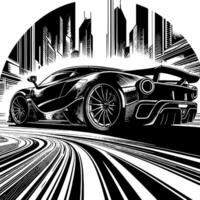 zwart en wit illustratie van een hypercar sport- auto vector