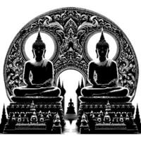 zwart en wit illustratie van een Boeddha standbeeld symbool vector