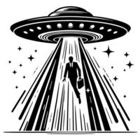 zwart en wit illustratie van een ufo vliegend schotel vector