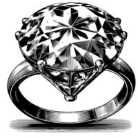 zwart en wit silhouet van een perfect besnoeiing sprankelend solitaire diamant edelsteen vector