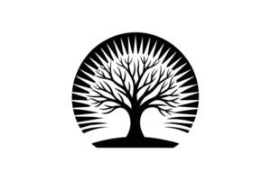dynamisch zonsondergang boom icoon minimalistische illustratie aftekenen voor logo ontwerp vector