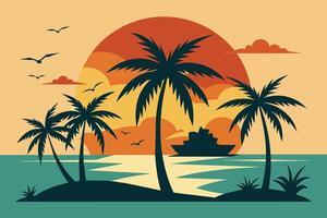 wijnoogst zomer palm strand minimalistische illustratie vector