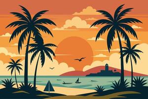 wijnoogst zomer palm strand minimalistische illustratie vector