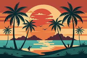 wijnoogst zomer palm strand minimalistische illustratie vector