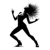 zwart en wit illustratie van een punk- vrouw is dansen en beven in een geslaagd houding vector