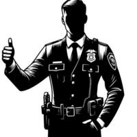 zwart en wit illustratie van een Politie officier wie is tonen de duimen omhoog teken vector