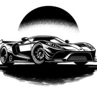 zwart en wit illustratie van een hypercar sport- auto vector