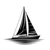 zwart en wit illustratie van een het zeilen boot vector