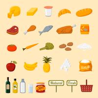 Supermarkt voedsel selectie pictogrammen vector