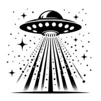 zwart en wit illustratie van een ufo vliegend schotel vector