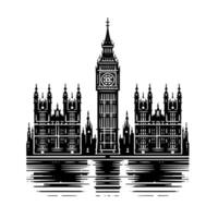 zwart en wit illustratie van groot ben toren in Londen vector