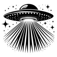 zwart en wit illustratie van een ufo vliegend schotel vector