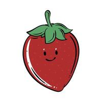 tekenfilm aardbei. aardbei karakter ontwerp. fruit aardbei mascotte concept. aardbei Aan wit achtergrond. voor poster, banier, web, icoon, mascotte, achtergrond. hand- getrokken. illustratie vector