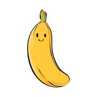 tekenfilm banaan. banaan karakter ontwerp. fruit banaan mascotte concept. banaan Aan wit achtergrond. hand- getrokken. illustratie vector