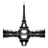zwart en wit illustratie van de eiffel toren bezienswaardigheden bekijken in Parijs vector