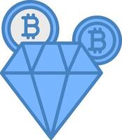 bitcoin diamant lijn gevulde blauw icoon vector