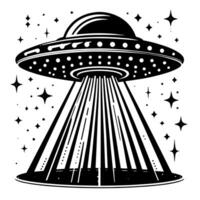 zwart en wit illustratie van een ufo vliegend schotel vector