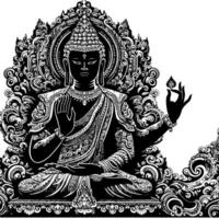 zwart en wit illustratie van een Boeddha standbeeld symbool vector