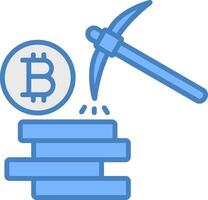 bitcoin mijnbouw lijn gevulde blauw icoon vector