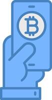 betalen bitcoin lijn gevulde blauw icoon vector