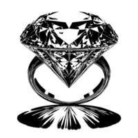 zwart en wit silhouet van een perfect besnoeiing sprankelend solitaire diamant edelsteen vector