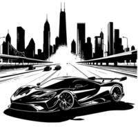 zwart en wit illustratie van een hypercar sport- auto vector