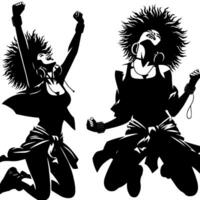 zwart en wit illustratie van een punk- vrouw is dansen en beven in een geslaagd houding vector