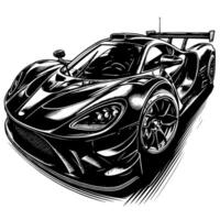 zwart en wit illustratie van een hypercar sport- auto vector