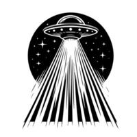 zwart en wit illustratie van een ufo vliegend schotel vector