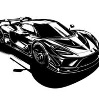 zwart en wit illustratie van een hypercar sport- auto vector