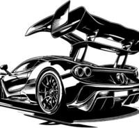 zwart en wit illustratie van een hypercar sport- auto vector