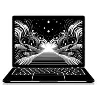 zwart en wit illustratie van een laptop vector