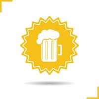 bierpul platte ontwerp lange schaduw pictogram. pub embleem. vol schuimend bierglas. vector silhouet symbool