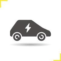 elektrische auto icoon. slagschaduw silhouet symbool. negatieve ruimte. vector geïsoleerde illustratie