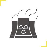 kerncentrale met rookwolkpictogram. slagschaduw silhouet symbool. kerncentrale met stralingsteken. negatieve ruimte. vector geïsoleerde illustratie