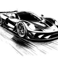 zwart en wit illustratie van een hypercar sport- auto vector