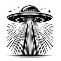 zwart en wit illustratie van een ufo vliegend schotel vector