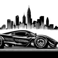 zwart en wit illustratie van een hypercar sport- auto vector