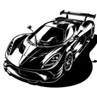 zwart en wit illustratie van een hypercar sport- auto vector