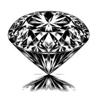 zwart en wit silhouet van een perfect besnoeiing sprankelend solitaire diamant edelsteen vector