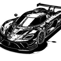 zwart en wit illustratie van een hypercar sport- auto vector