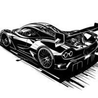 zwart en wit illustratie van een hypercar sport- auto vector