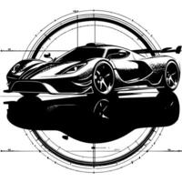 zwart en wit illustratie van een hypercar sport- auto vector