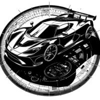 zwart en wit illustratie van een hypercar sport- auto vector