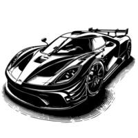 zwart en wit illustratie van een hypercar sport- auto vector