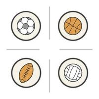 sport ballen gekleurde pictogrammen instellen. volleybal, basketbal, voetbal en rugbyballen. geïsoleerde vectorillustraties vector