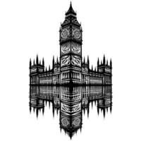 zwart en wit illustratie van groot ben toren in Londen vector