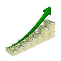 Geld bankbiljetten stapels stijgende grafiek vector